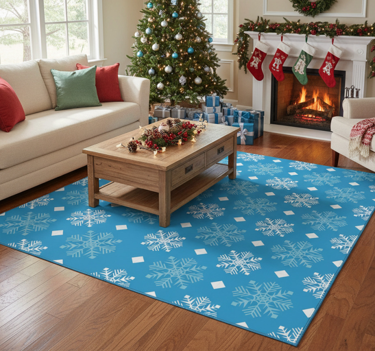 Christmas vinyl rug in blue snowflake tones - TenStickers