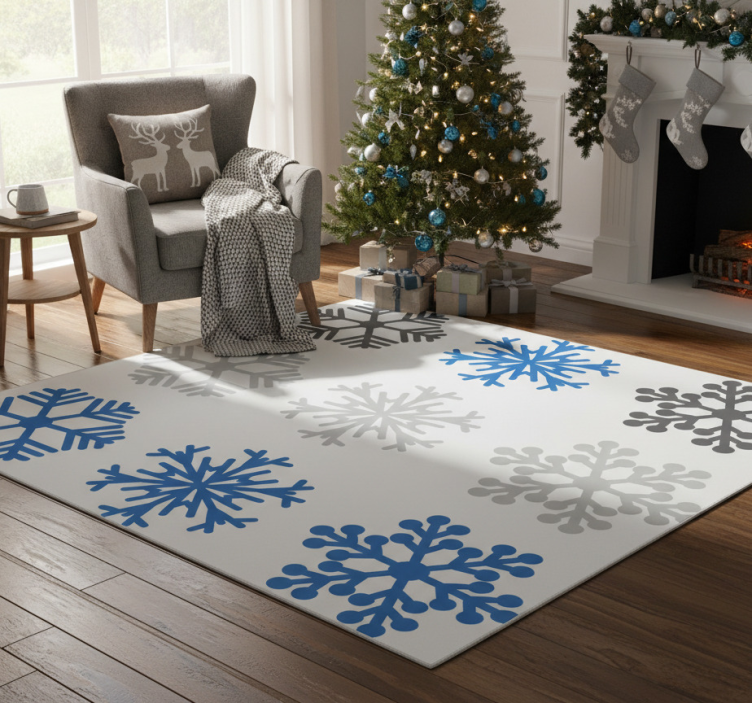 Christmas vinyl rug in gray and blue snowflakes - TenStickers