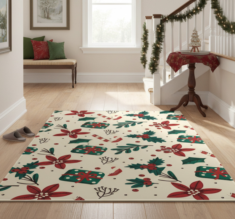 Christmas vinyl rug in green and red vintage pattern - TenStickers