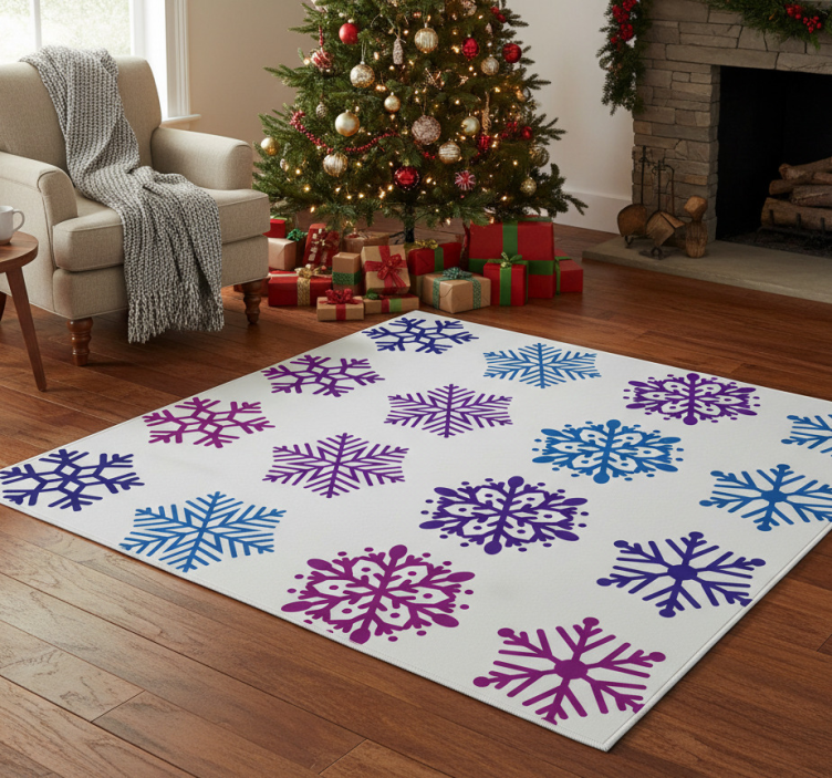Christmas vinyl rug in purple and blue snowflakes - TenStickers
