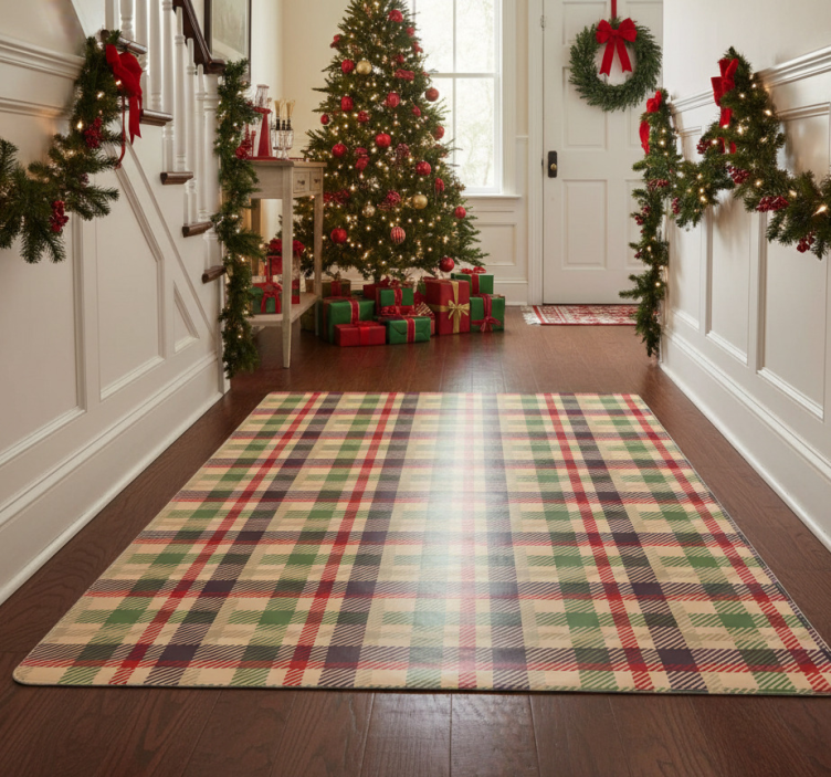 Christmas vinyl rug in red and green tartan - TenStickers