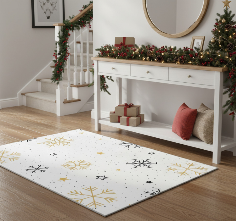 Christmas vinyl rug with black and gold snowflakes - TenStickers
