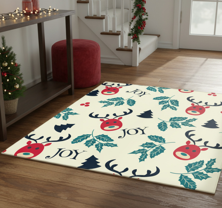 Christmas vinyl rug joy and reindeer - TenStickers