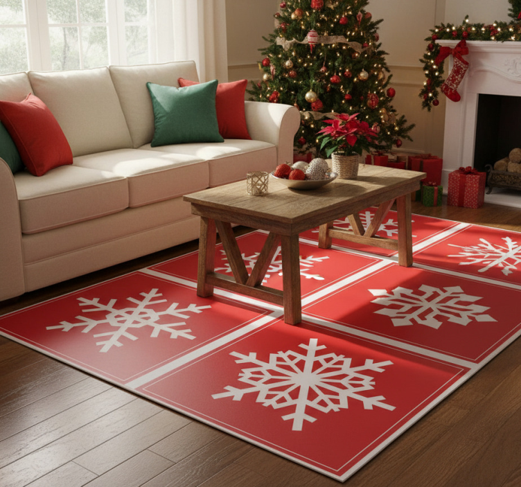 Christmas vinyl rug red snowflakes mat - TenStickers