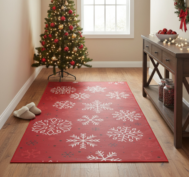 Christmas vinyl rug snowflakes on red background - TenStickers