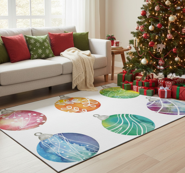 Christmas vinyl rug watercolor christmas ornaments - TenStickers