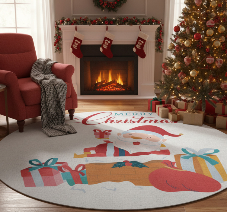 Christmas vinyl rug we have a joyful christmas with santa - TenStickers