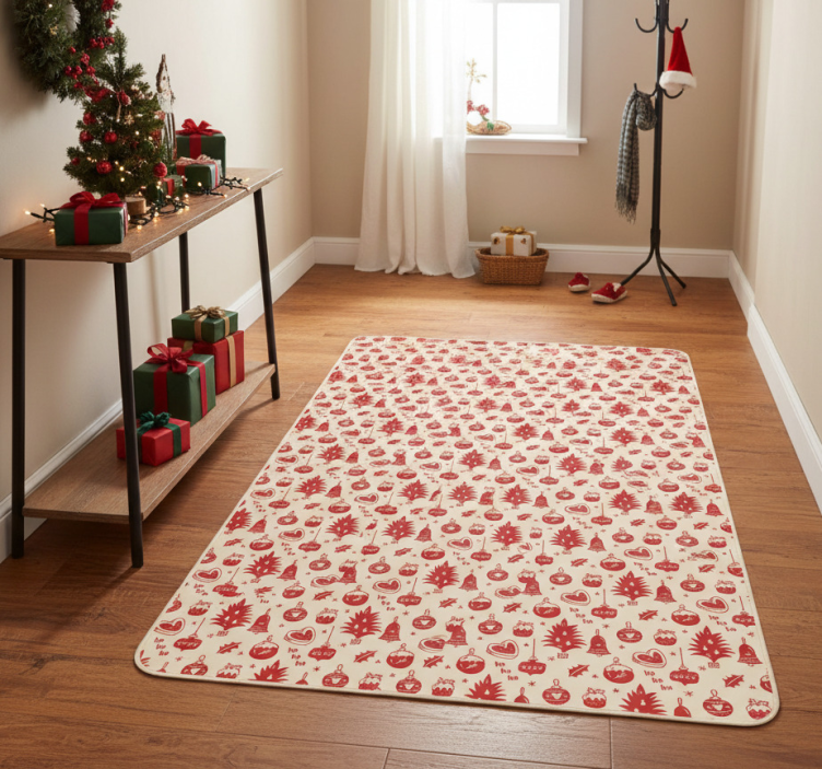 Christmas vinyl rug with adorable red and pink design - TenStickers