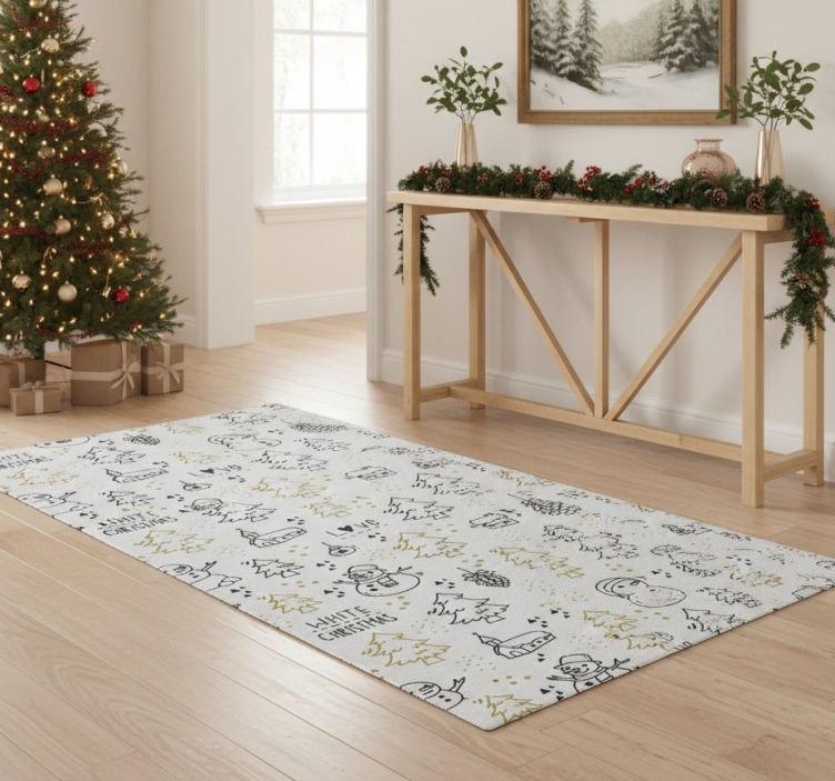 Christmas vinyl rug with black and gold doodles - TenStickers