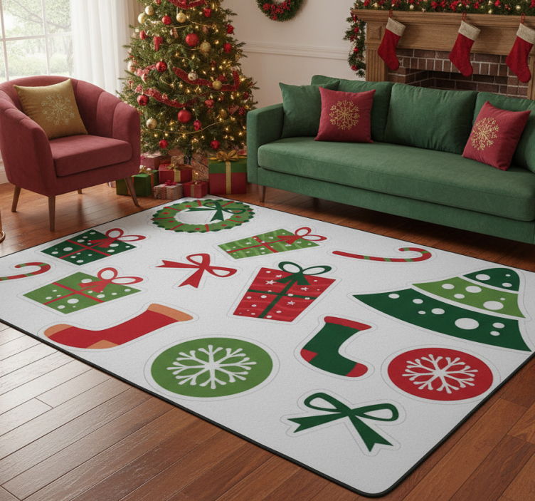 Christmas vinyl rug with classic christmas motifs - TenStickers