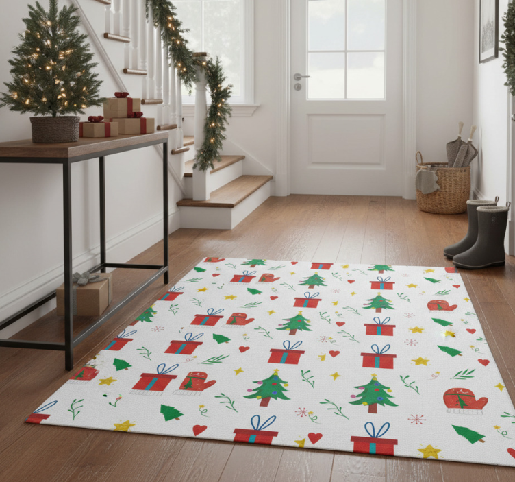 Christmas vinyl rug with colorful gifts and mittens - TenStickers