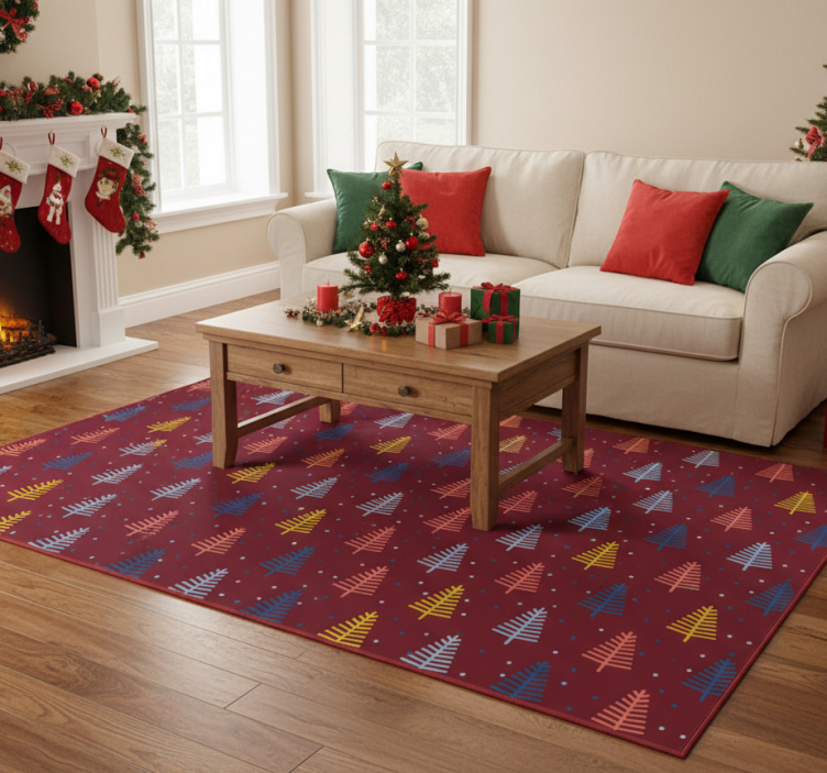 Christmas vinyl rug with colorful pine tree design - TenStickers