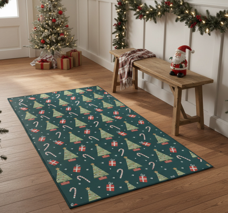 Christmas vinyl rug with colorful trees and presents - TenStickers