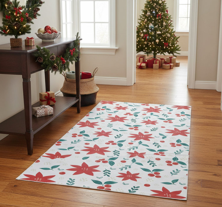 Christmas vinyl rug with festive floral design - TenStickers