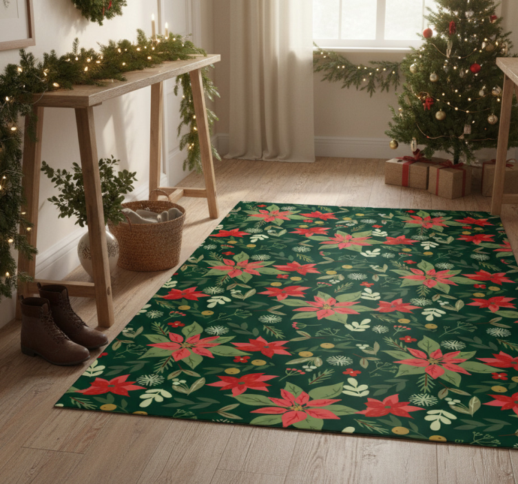 Christmas vinyl rug with festive leaf decor - TenStickers