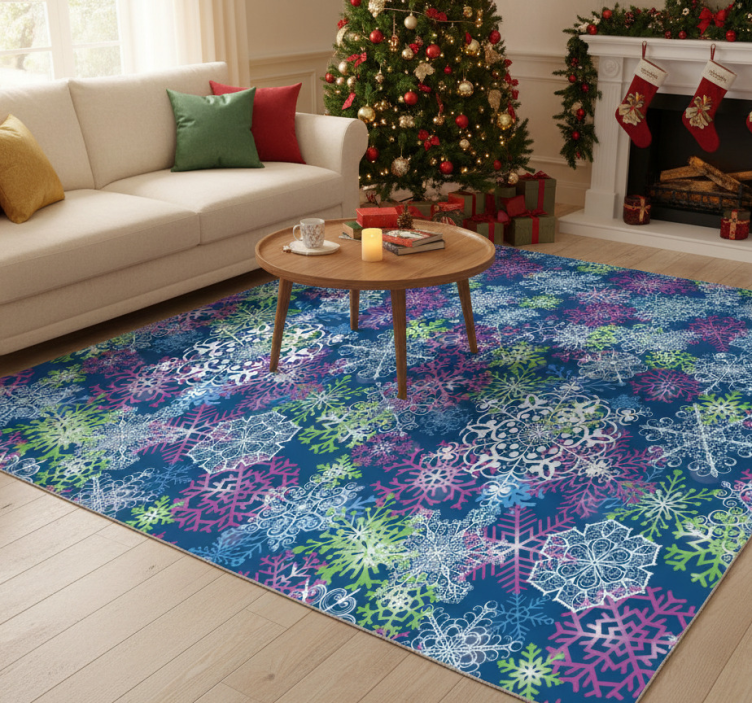 Christmas vinyl rug snowflakes on blue background - TenStickers
