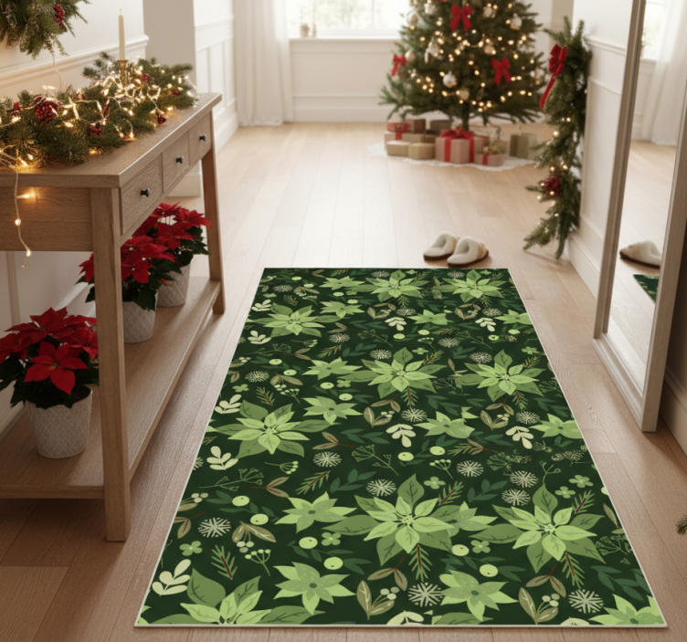 Christmas vinyl rug with green floral design - TenStickers