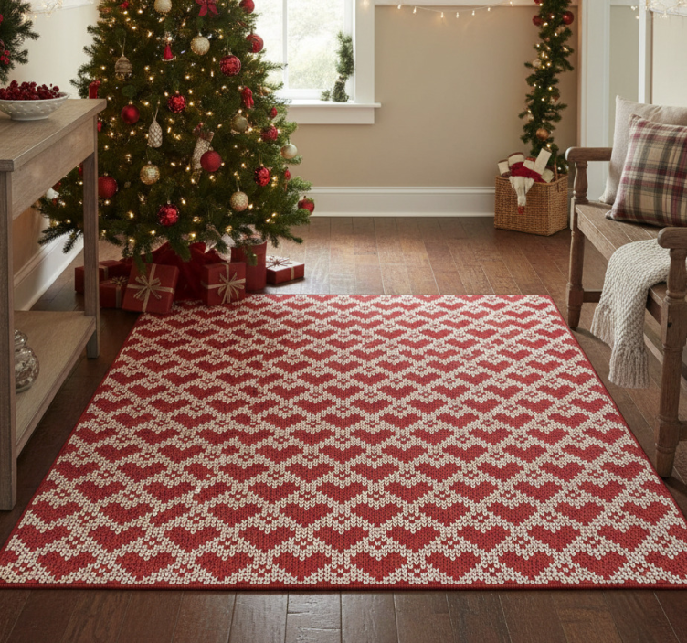 Christmas vinyl rug with knitted hearts pattern - TenStickers