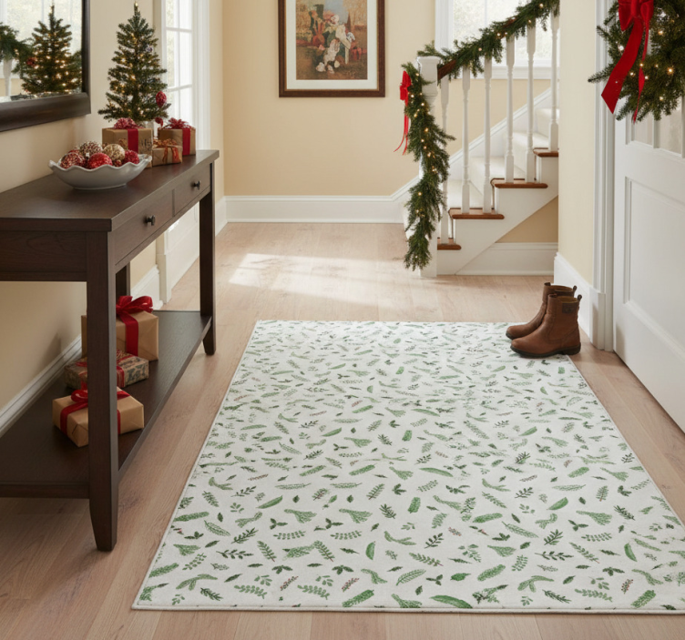 Christmas vinyl rug with leaf pattern decorations - TenStickers