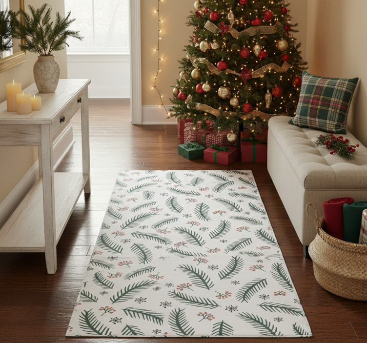 Christmas vinyl rug with pine branches design - TenStickers