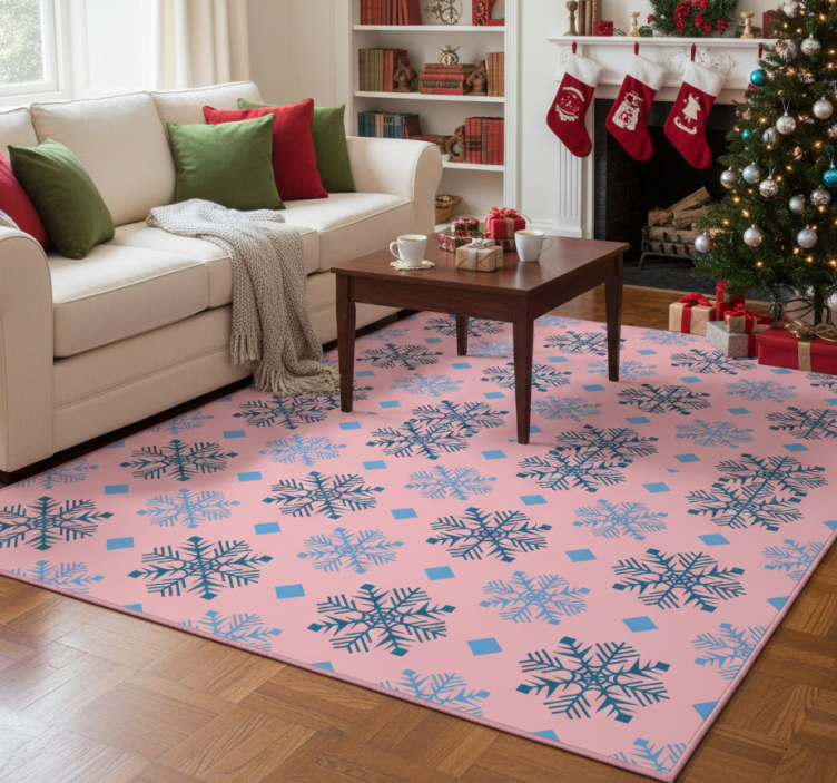 Christmas vinyl rug with pink and blue snowflakes - TenStickers