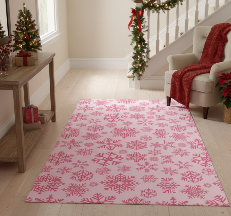 Christmas vinyl rug with pink snowflakes design - TenStickers