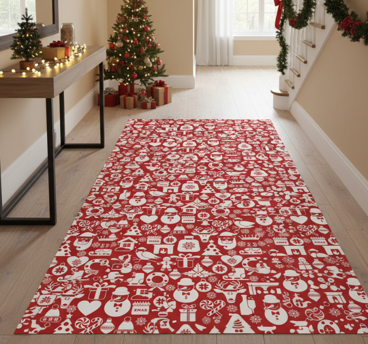 Christmas vinyl rug with red background of icons - TenStickers