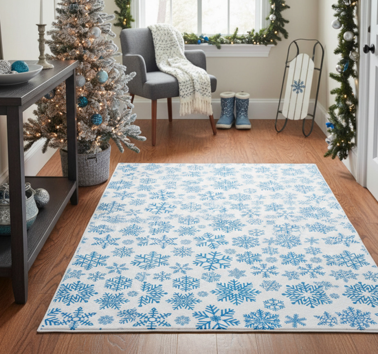 Christmas vinyl rug with various blue snowflakes - TenStickers