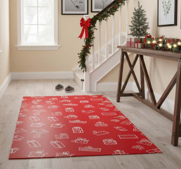 Christmas vinyl rug with white gifts on red background - TenStickers