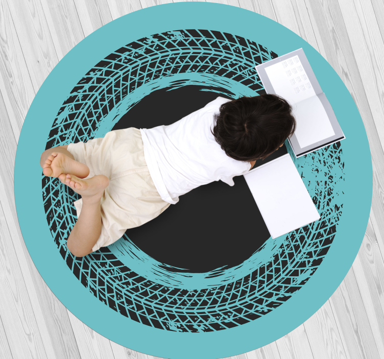Circular Turquoise Swirl striped vinyl rug - TenStickers