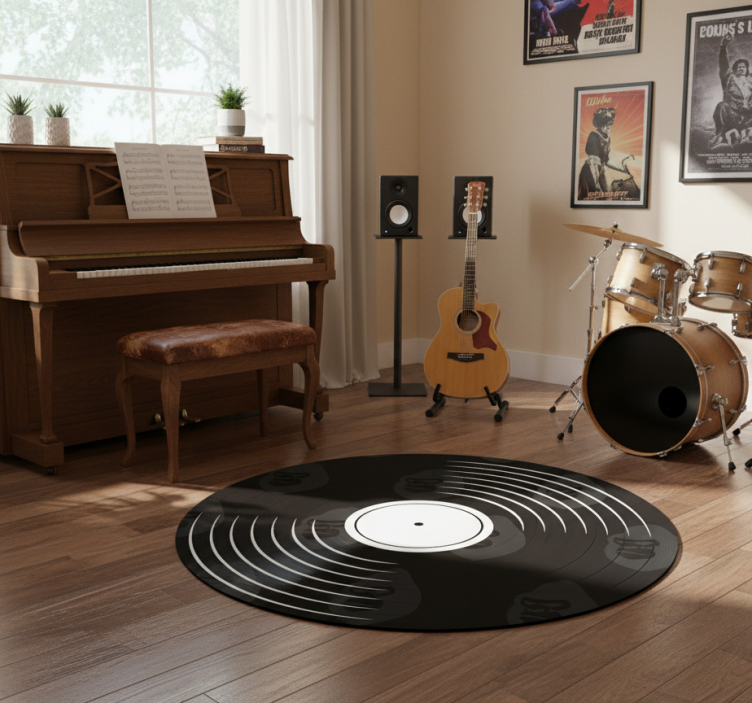 Circular vinyl rug inspired by vinyl record design - TenStickers
