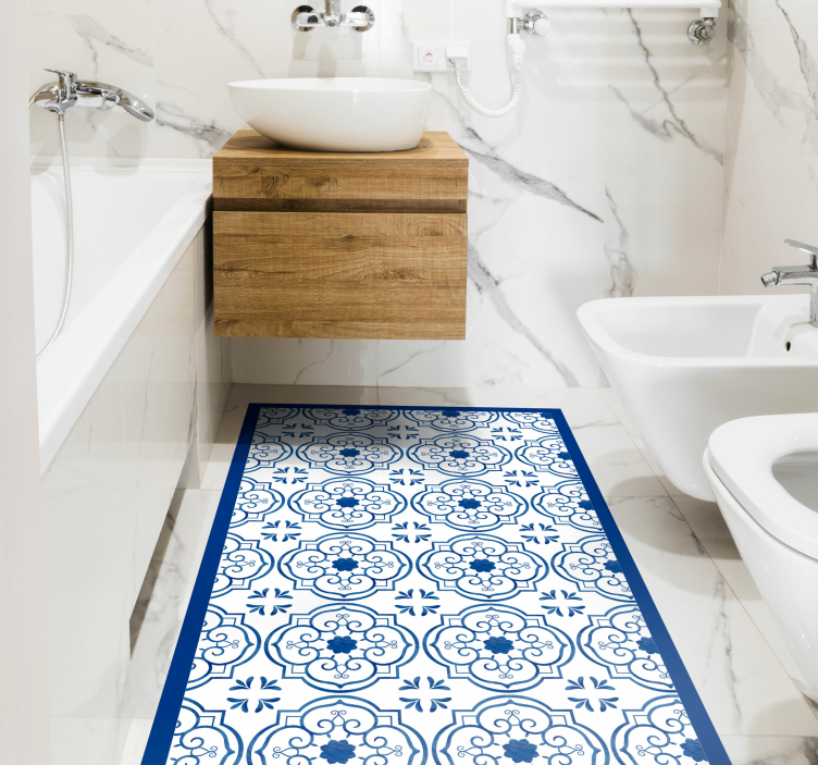 Classic blue tiles bathroom vinyl rug - TenStickers