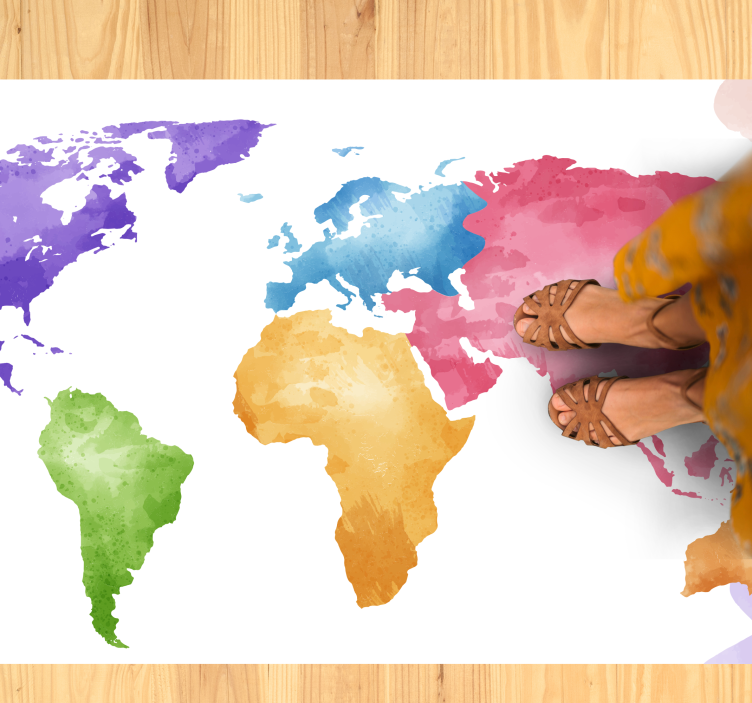 Colorful continents world map vinyl rug - TenStickers