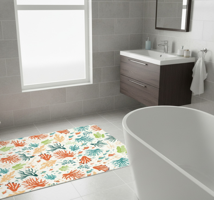 Colorful coral bathroom vinyl rug - TenStickers