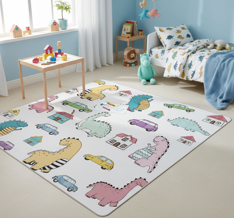Colorful dinosaur figures animal vinyl rug - TenStickers