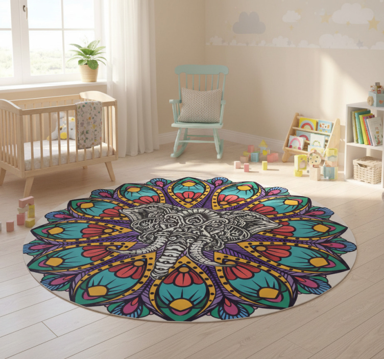 Colorful elephant mandala animal vinyl rug - TenStickers