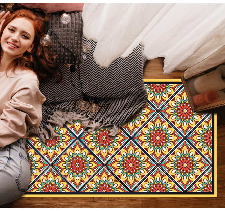 Colorful Geometric Motifs tile vinyl rug - TenStickers