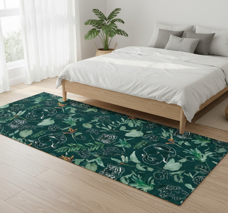 Colorful jungle animals and trees pattern bedroom vinyl rug - TenStickers