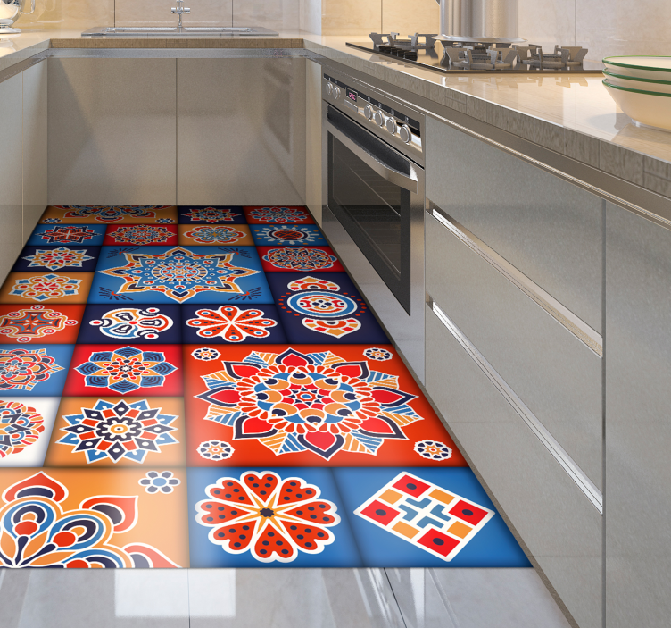 Colorful Mandala Tiles tile vinyl rug - TenStickers