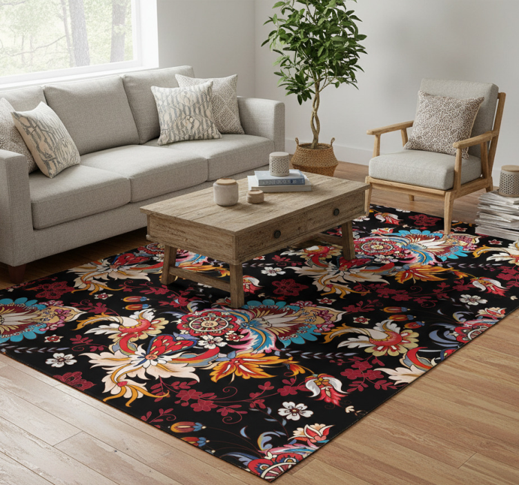 Colorful modern ethnic folk art floral vinyl rug - TenStickers