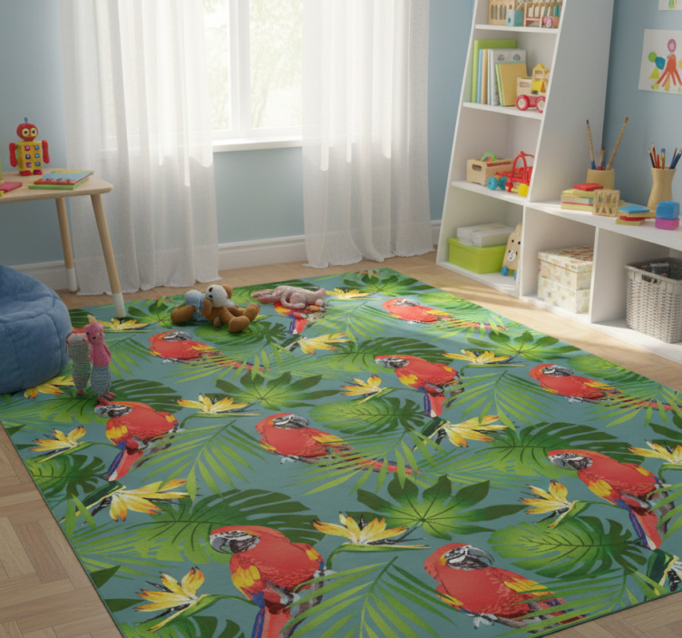 Colorful parrots on blue background animal vinyl rug - TenStickers