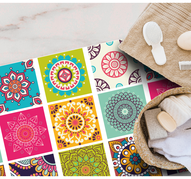 Colorful tile pattern mandala vinyl rug - TenStickers