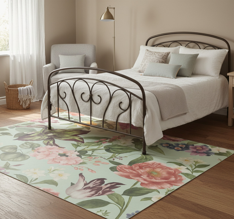 Colorful spring floral bedroom vinyl rug - TenStickers