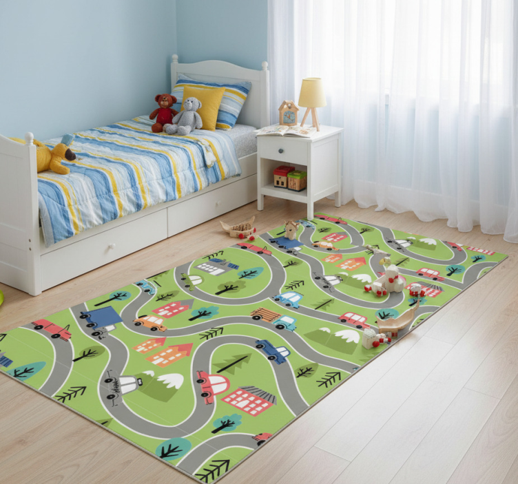 Colorful street with racing cars bedroom vinyl rug - TenStickers