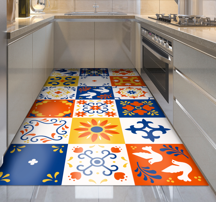 Colorful Tile Pattern kitchen vinyl rug - TenStickers