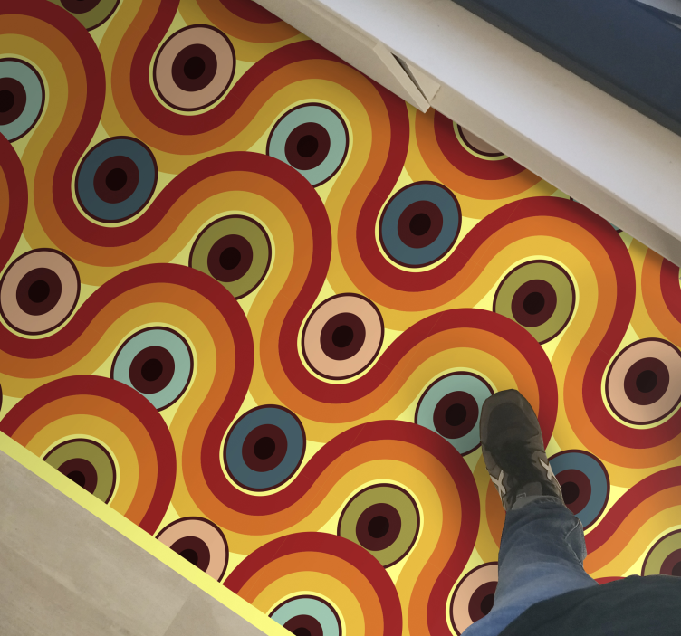 Colorful wavy motif vintage vinyl rug - TenStickers