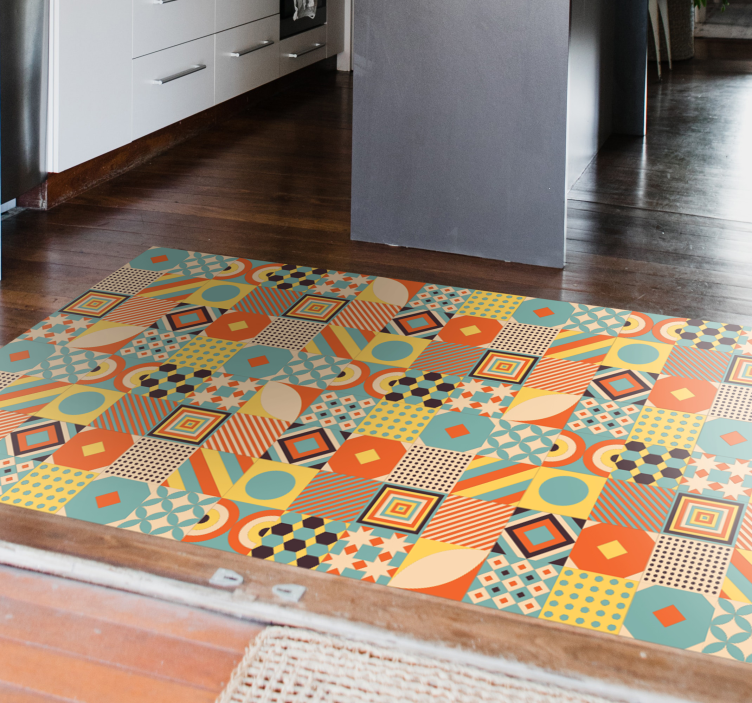 Geometric coloured tiles kitchen vinyl rug - TenStickers