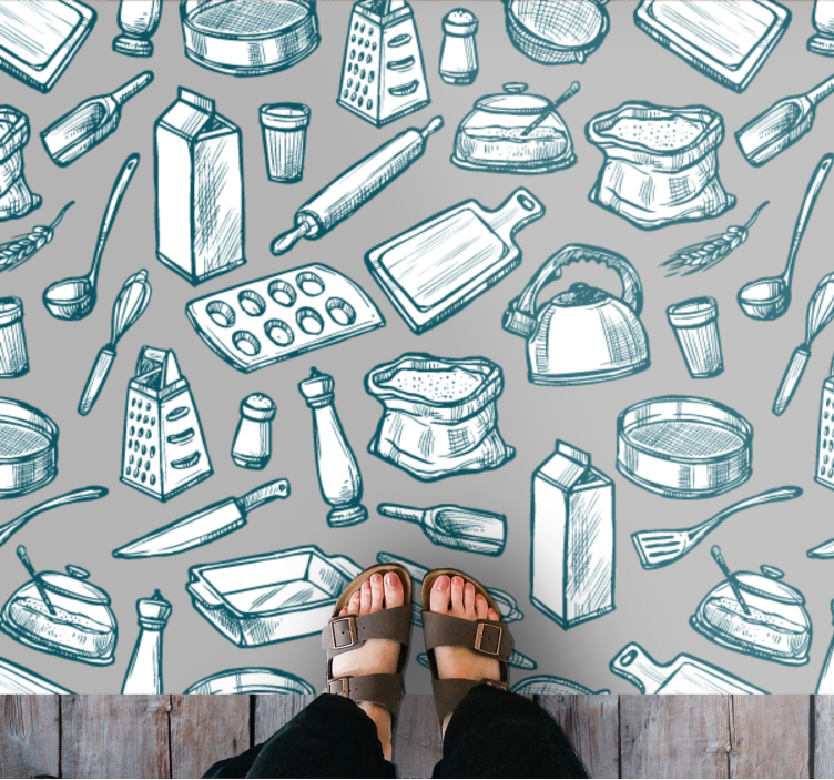 Cooking Utensils Pattern kitchen vinyl rug - TenStickers