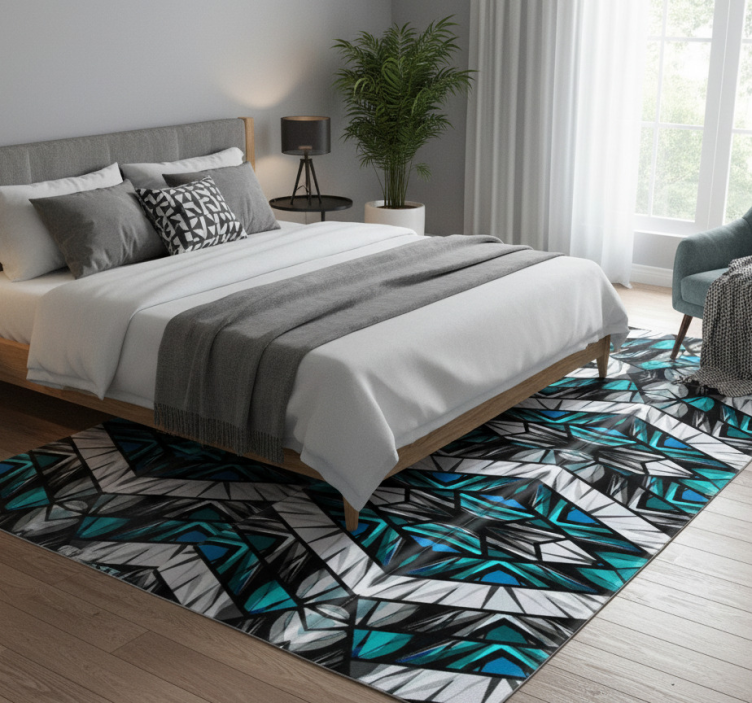 Cool black blue and white graffiti bedroom vinyl rug - TenStickers