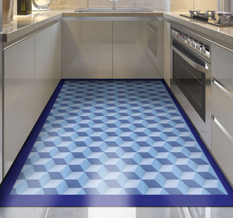 3D cubic blue geometric vinyl rug - TenStickers